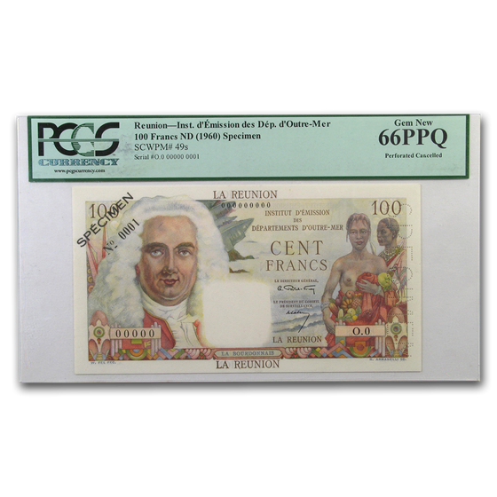 1960 Reunion 100 Francs Gem New CU-66 PPQ PCGS 1960 Reunion 100 Francs Gem New CU-66 PPQ PCGS